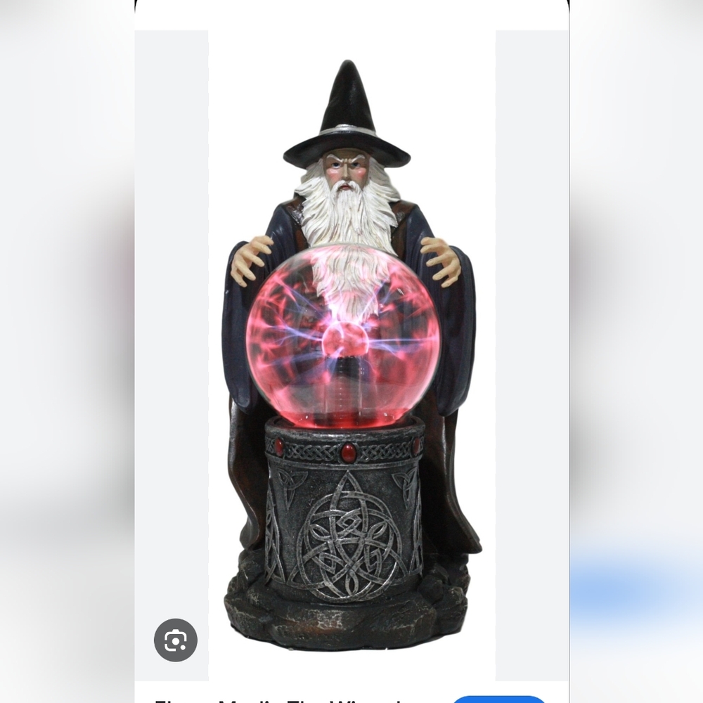 Mystical Sorcerer Wizard electric Lighted  Plasma Ball Lamp 13" Preowned EUC